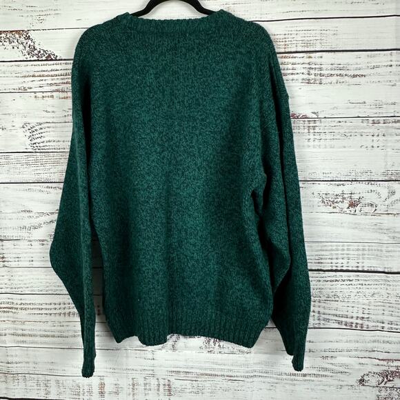 Mens VTG 90s Eddie Bauer Dark Green Black Wool Blend Heavy Knit EUC Sweater XL - Picture 2 of 6